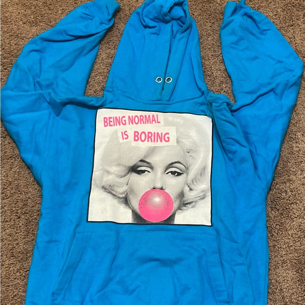 Marilyn Monroe Blue Hoodie with Graphic Print - Picture 2 of 5